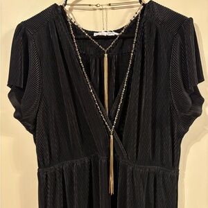 Long‎ Tassel Necklace Gold with Grey Beads